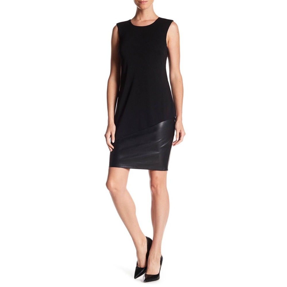 CALVIN KLEIN Black Faux Leather Shift Dress Size 4